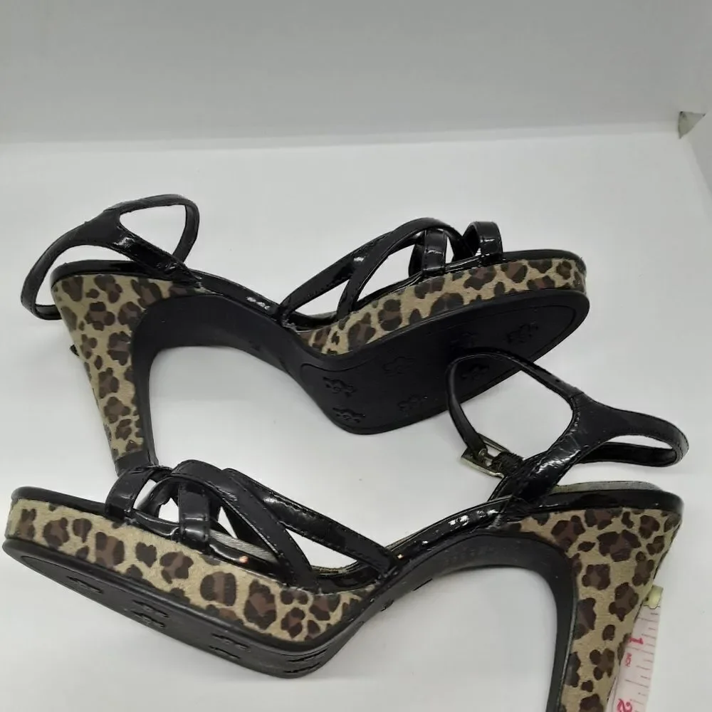 Fioni Black Women's Sandals Leopard Print Platform Size 7,5